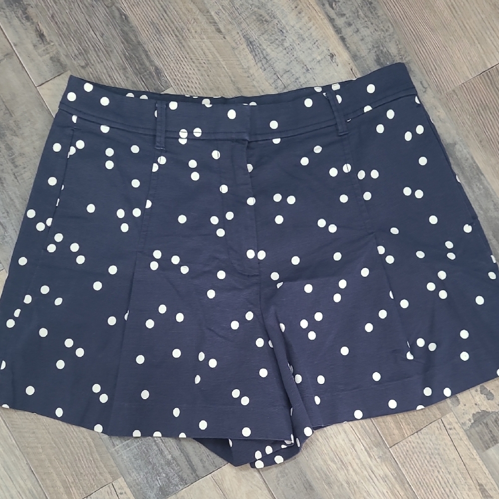 J. Crew Navy Size 12 Polka Dot Cotton Blend Shorts Whimsical Summer